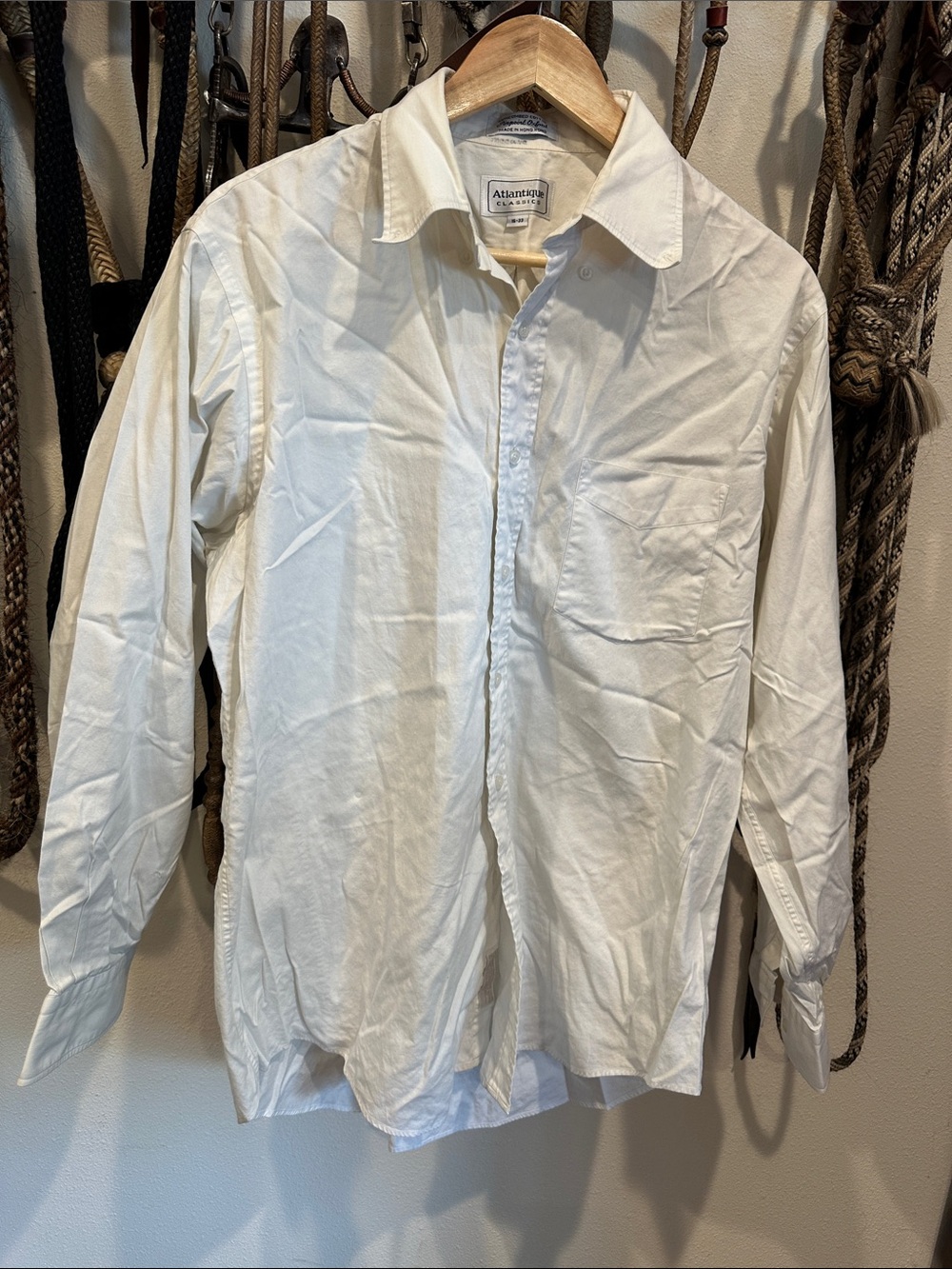 Antique White Men's Classic Long-Sleeve Dress Shirt with Chest Pocket